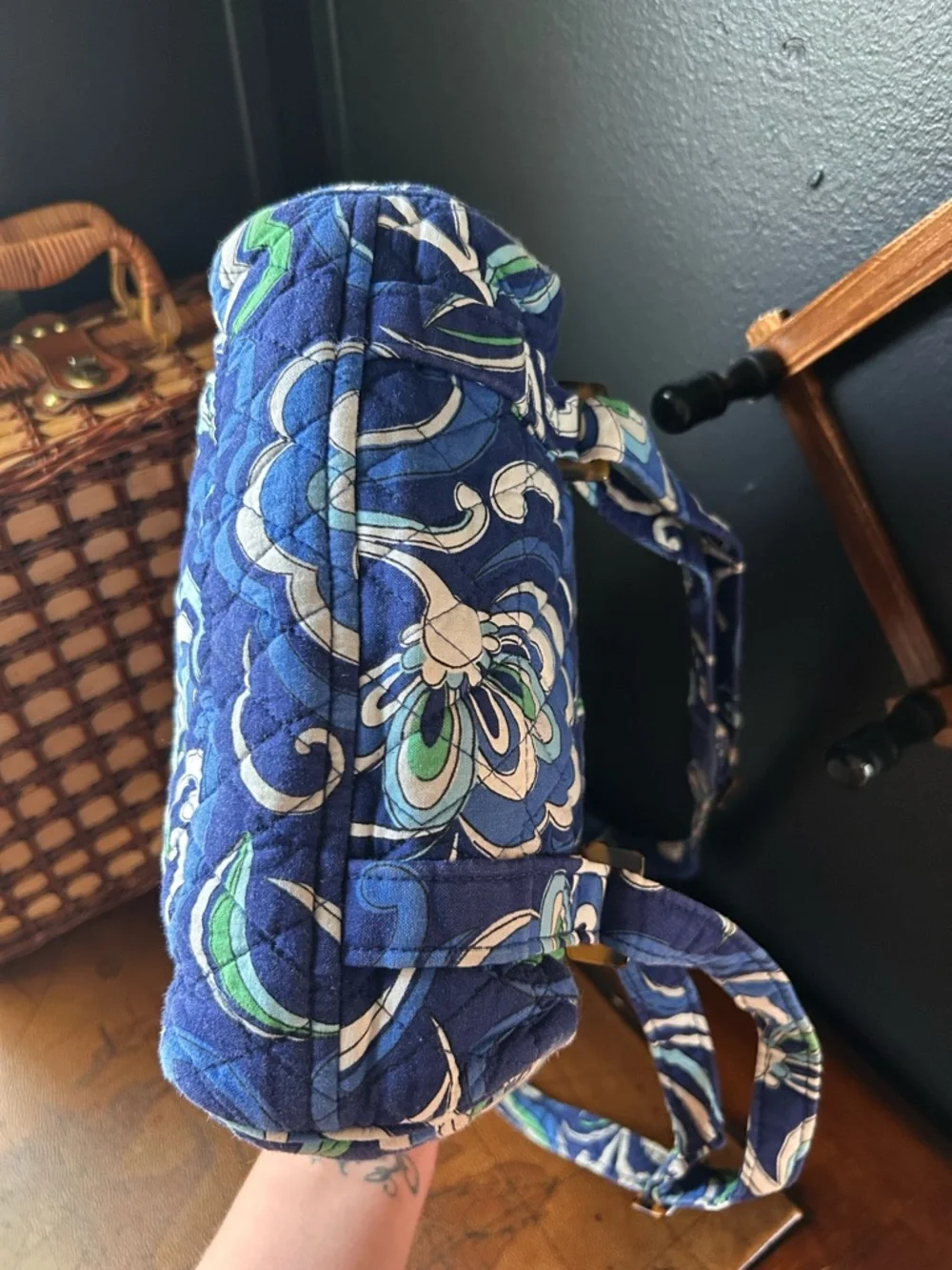 Vera Bradley Mini Backpack -Mediterranean Blue- Quilted Cotton Travel Bag - Picture 8 of 14